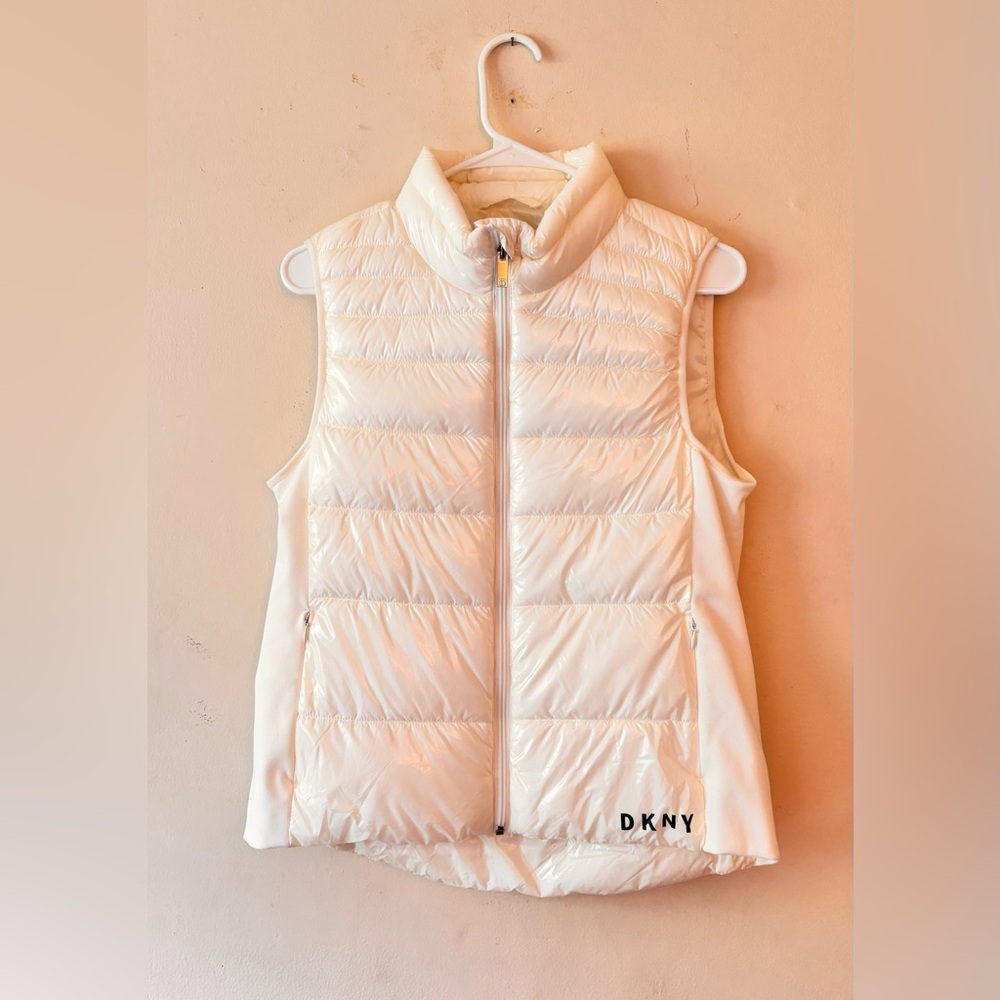 DKNY White Quilted Puffer Vest